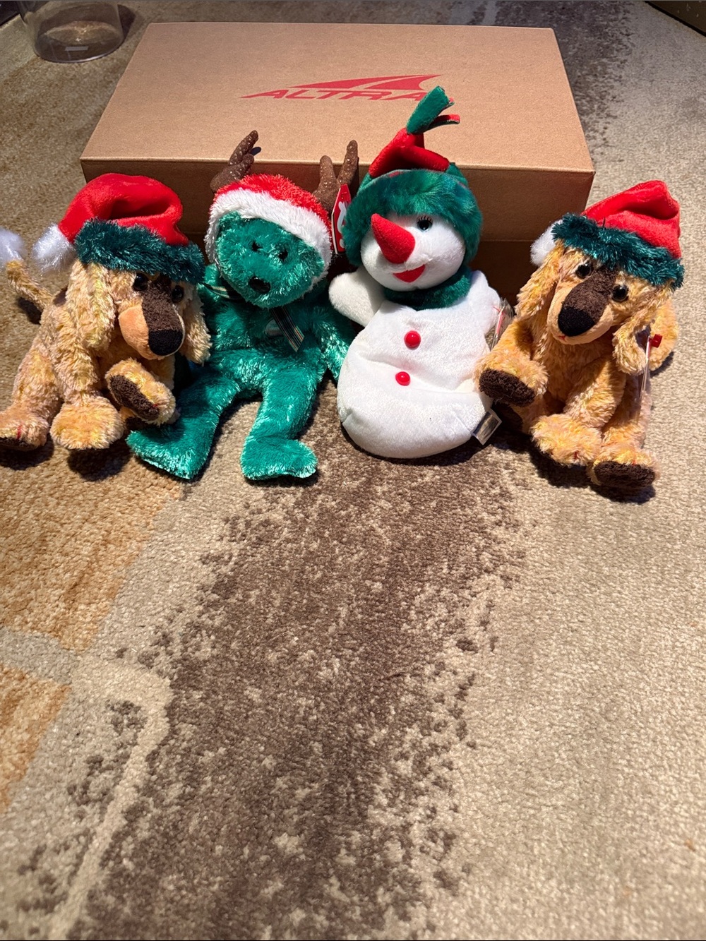 Ty Holiday Plush Set - Green Reindeer, White Snowman, Tan Puppies